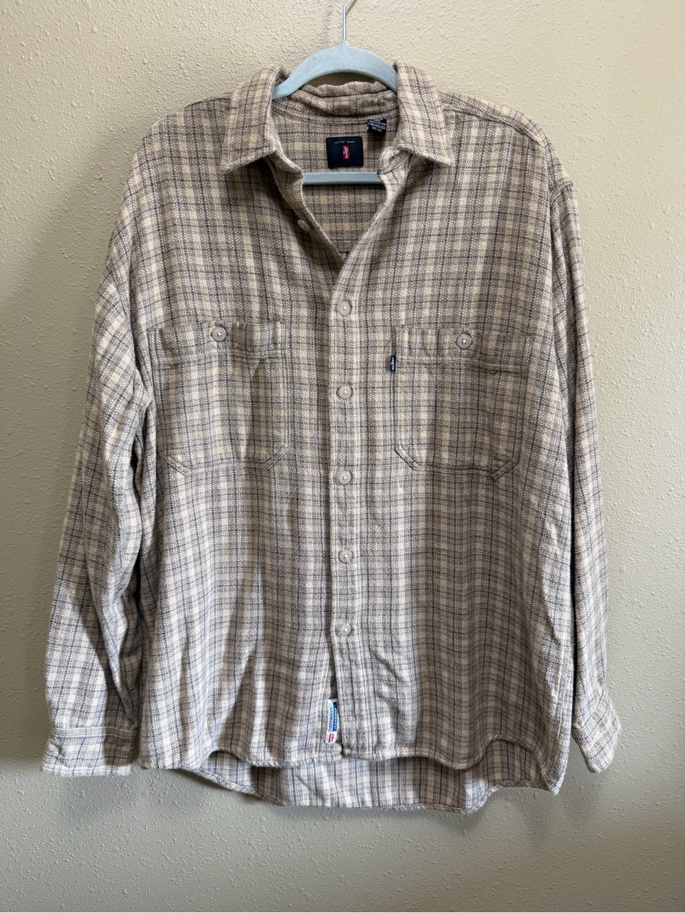 Levi's Men's Tan and Brown Plaid Button-Down Shirt